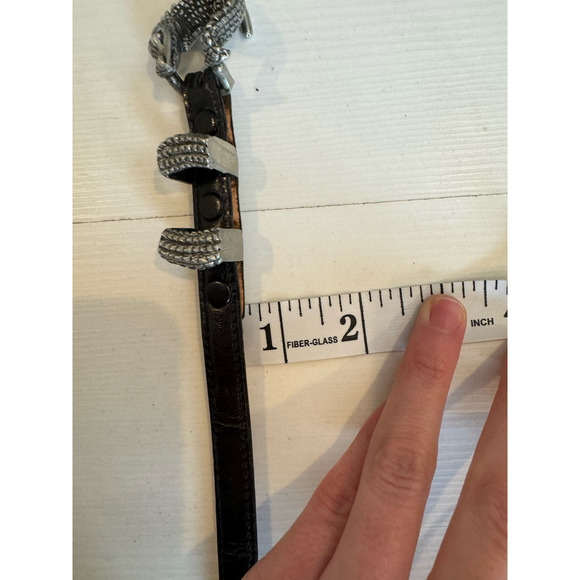 Hartnell VTG womens Pewter Alligator buckle Grain Calfskin thin leather belt M - Picture 10 of 12